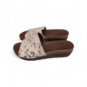 Agave Sky Leather Cowhide Slide Sandals Western Boho Leather Flats Size 9